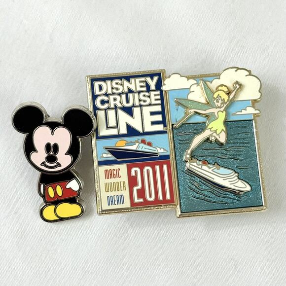 Disney Cruise Line Trading Pins - 2010 Mickey & 2011 Tinker Bell - Lot Of 2 - Picture 1 of 7